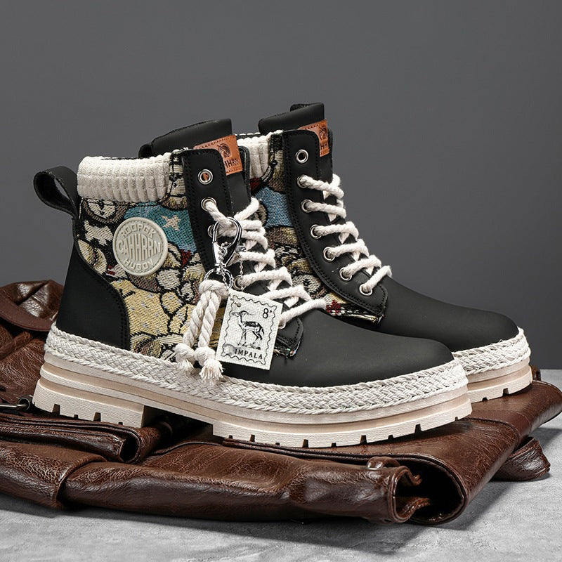 Winter high top Martin boots men's plush workwear trendy boots men's motorcycle boots