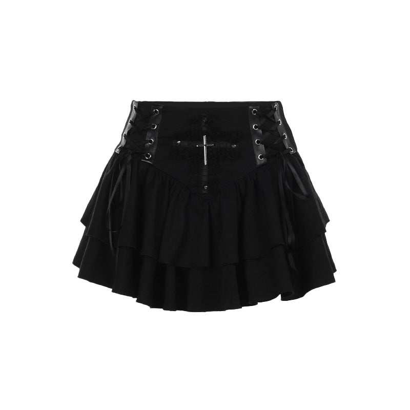 Sexy hot girl versatile punk cross half skirt woman