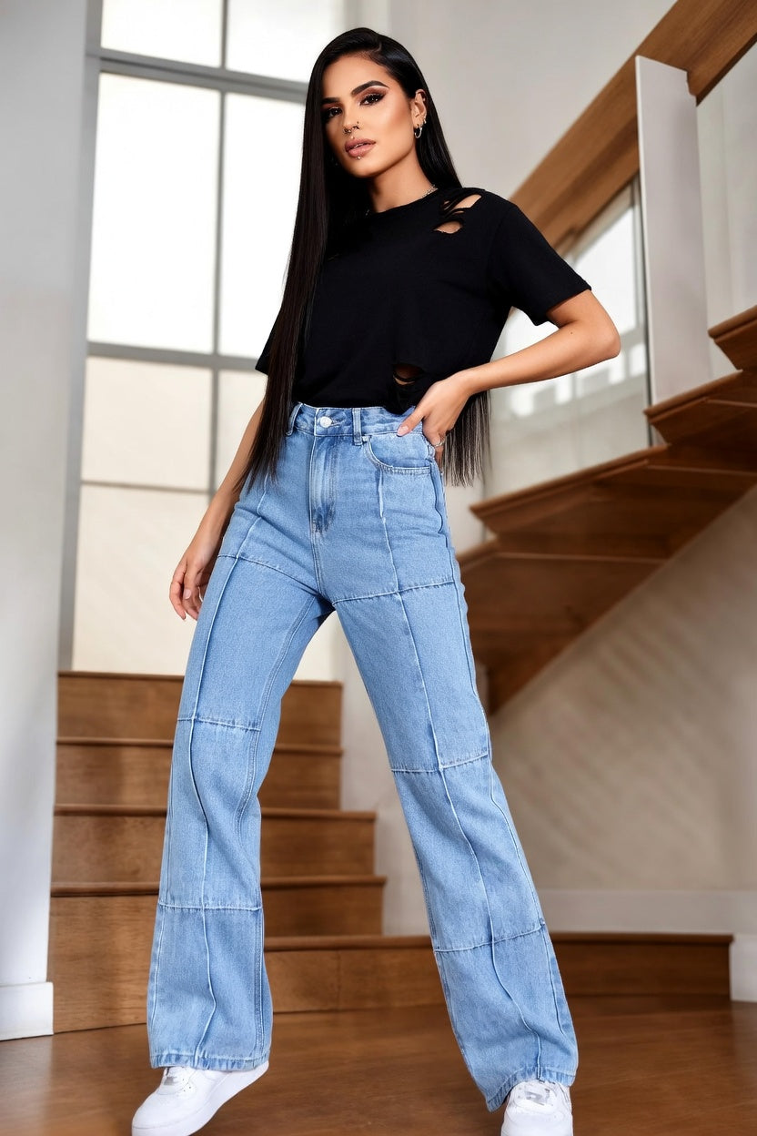 High Waist Straight Jeans with Pockets